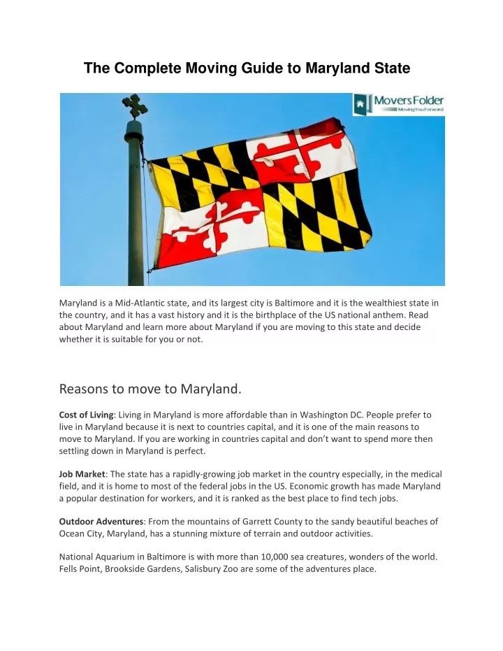 the complete moving guide to maryland state
