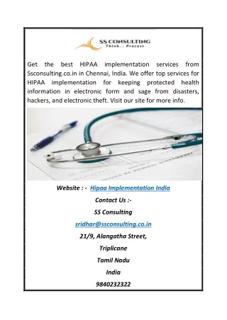 HIPAA Implementation India | Ssconsulting.co.in