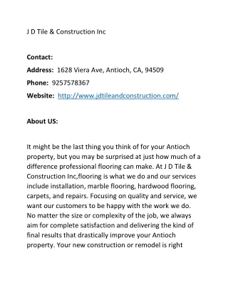 J D Tile & Construction Inc