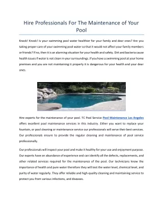 Hire Professionals For The Maintenance of Your Pool
