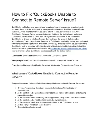 how to fix quickbooks unable to connect to remote