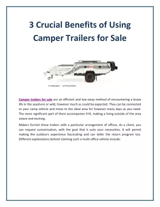 3 crucial benefits of using camper trailers