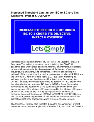 increased threshold limit under ibc to 1 crore