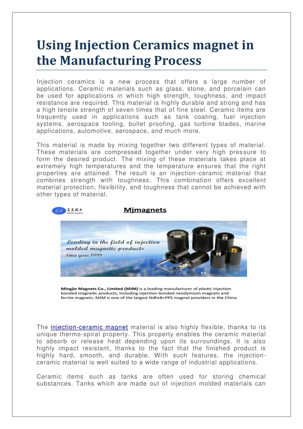 PPT - Using Injection Ceramics magnet in the Manufacturing Process ...