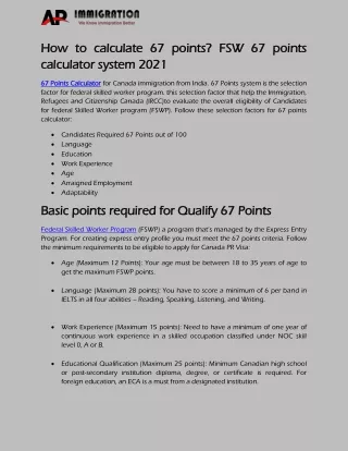 how to calculate 67 points fsw 67 points
