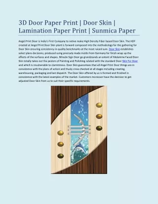 3D Door Paper Print | Door Skin | Lamination Paper Print | Sunmica Paper