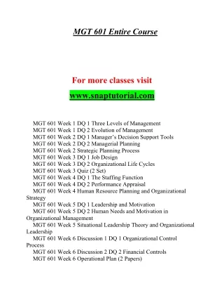 MGT 601 Enthusiastic Teaching / snaptutorial.com