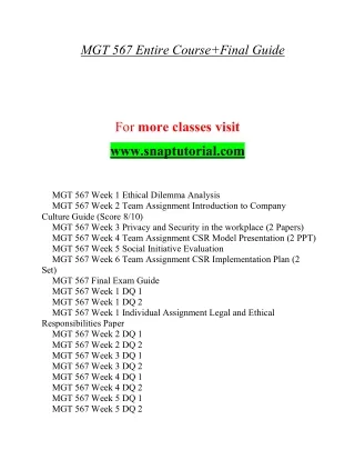 MGT 567 Enthusiastic Teaching / snaptutorial.com