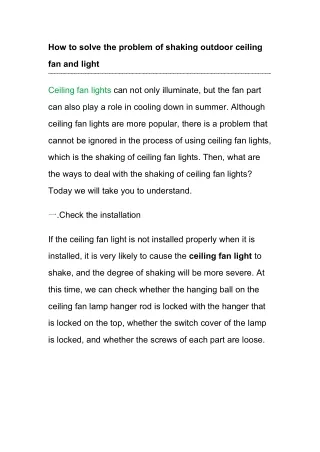 How to solve the problem of shaking outdoor ceiling fan and light