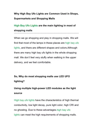 Why High Bay Ufo Lights are Common Used in Shops, Supermarkets and Shopping Malls