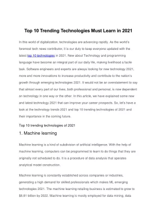 Top 10 Trending Technologies Must Learn in 2021