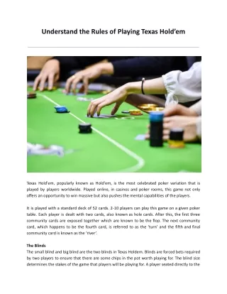understand the rules of playing texas hold em