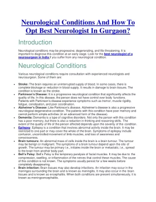 Neurological Conditions And How To Opt Best Neurologist In Gurgaon