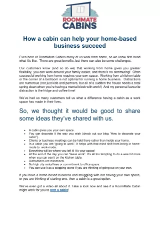 How a cabin can help your home-based business succeed