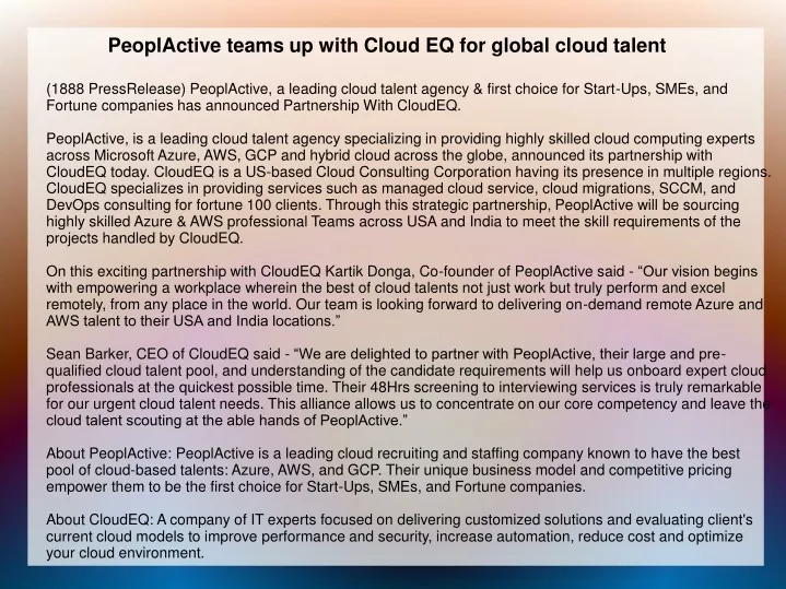 peoplactive teams up with cloud eq for global