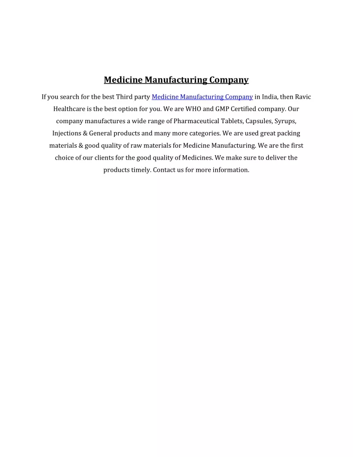 medicine manufacturing company