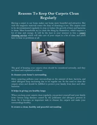 Reasons To Keep Our Carpets Clean Regularly