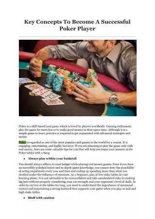 key concepts to become a successful poker player