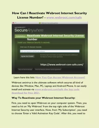 how can i reactivate webroot internet security
