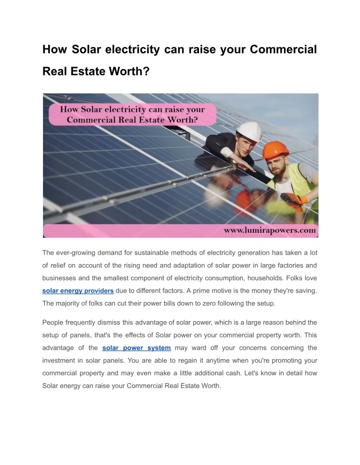 how solar electricity can raise your commercial