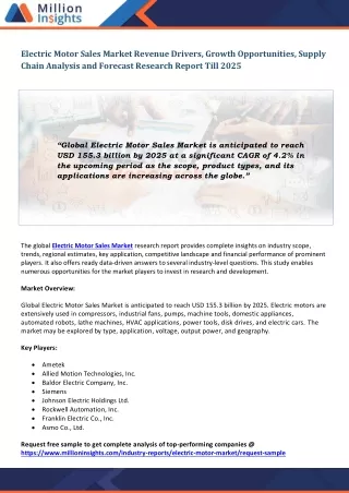 electric motor sales market revenue drivers