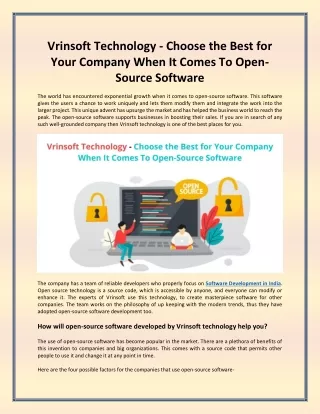 Vrinsoft Technology - Choose the Best for Your Company When It Comes To Open-Sou