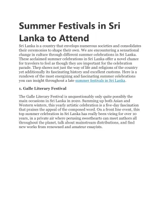 summer festivals in sri lanka to attend sri lanka