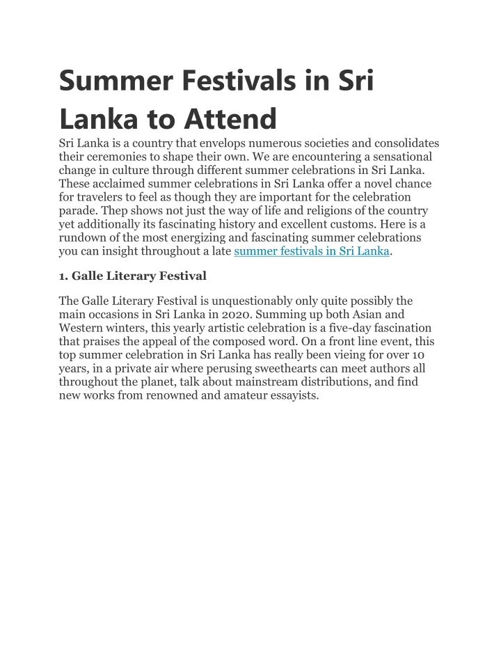 summer festivals in sri lanka to attend sri lanka