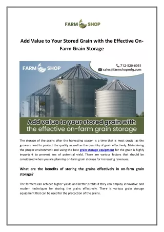 Add Value to Your Stored Grain with the Effective On-Farm Grain Storage