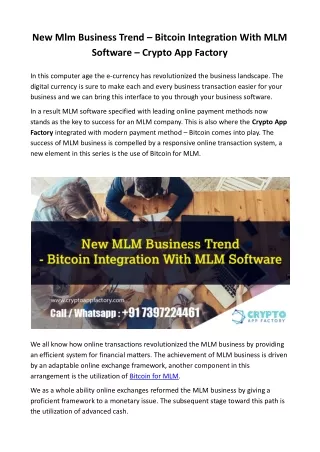 new mlm business trend bitcoin integration with