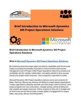 Microsoft dynamics 365 Project Operations Solutions