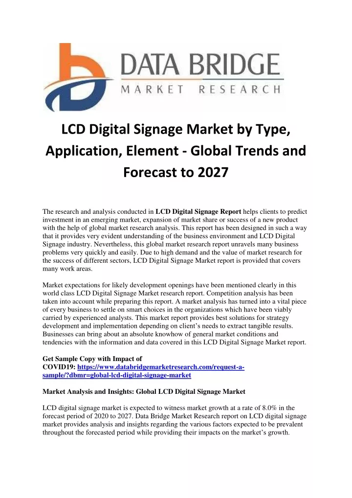 lcd digital signage market by type application