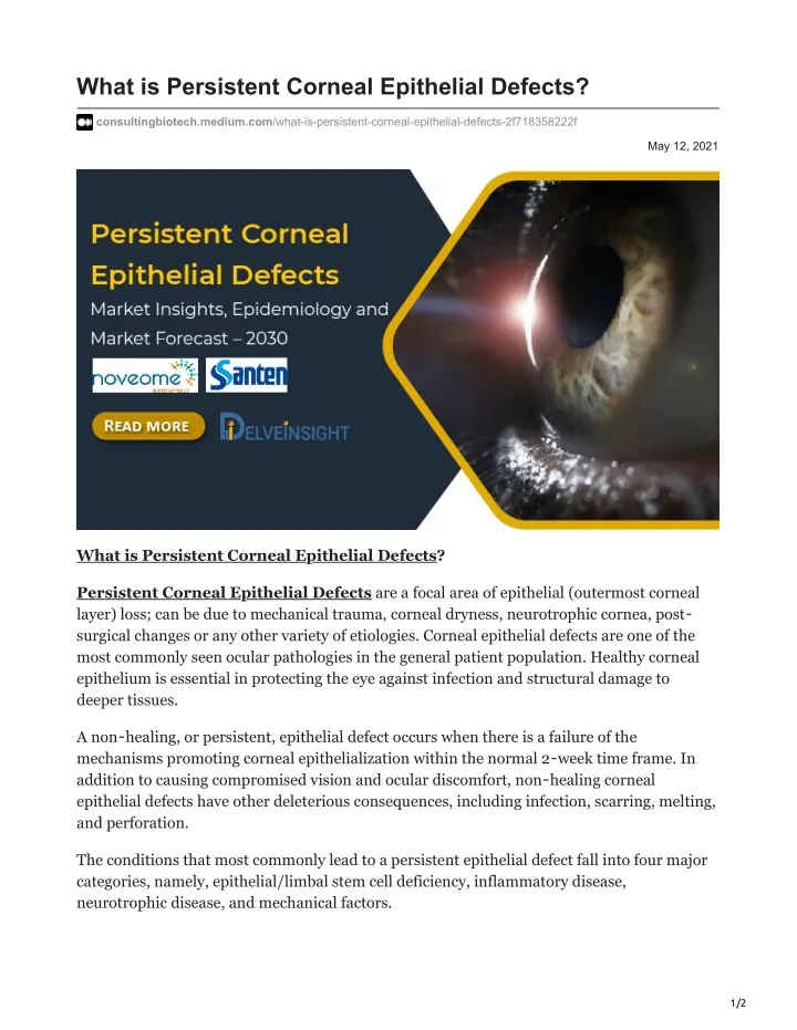 what is persistent corneal epithelial defects