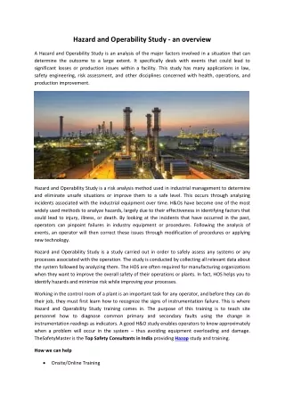 hazard and operability study an overview