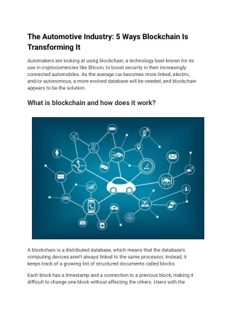The Automotive Industry: 5 Ways Blockchain Is Transforming It