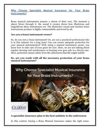 Why Choose Specialist Musical Insurance for Your Brass Instruments?