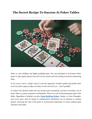 the secret recipe to success at poker tables
