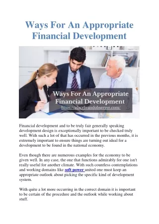 Ways For An Appropriate Financial Development