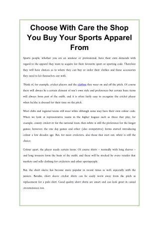 Choose With Care the Shop You Buy Your Sports Apparel From