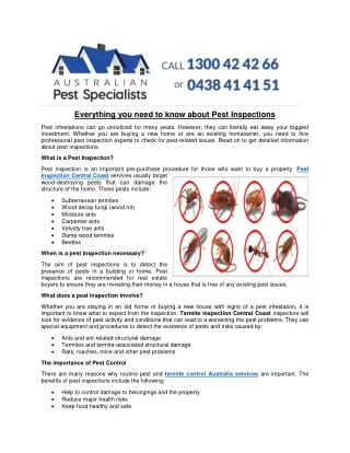 Everything you need to know about Pest Inspections (www.australianpestspecialists.com.au)