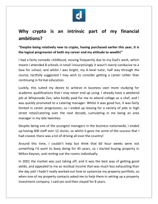 Why crypto is an intrinsic part of my financial ambitions