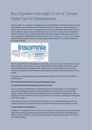 Buy Zolpidem Overnight in UK vs. Simple Sleep Tips for Sleeplessness