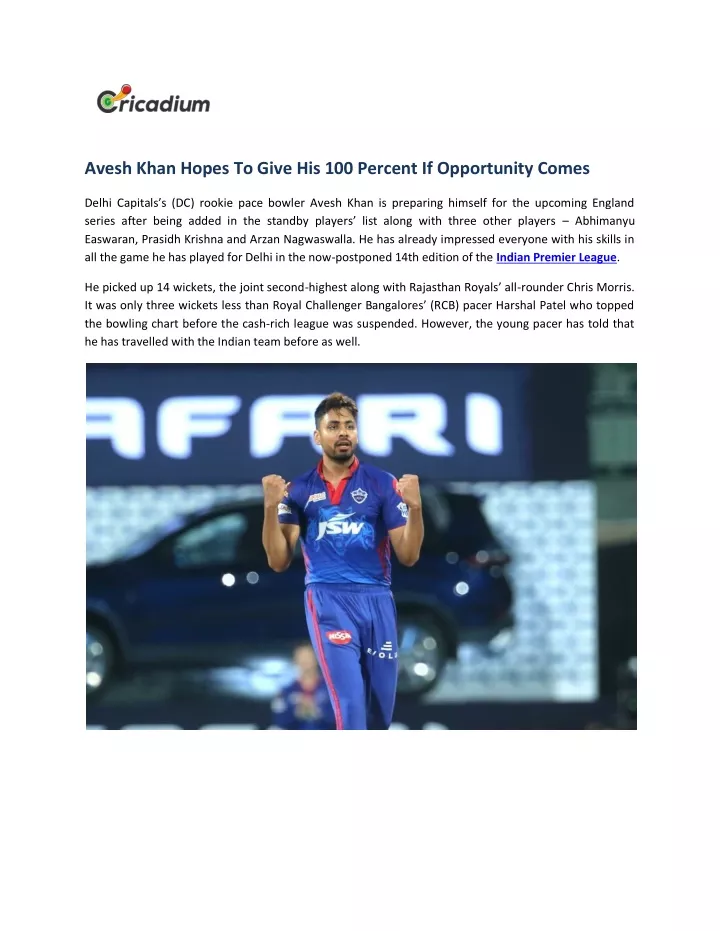 avesh khan hopes to give his 100 percent