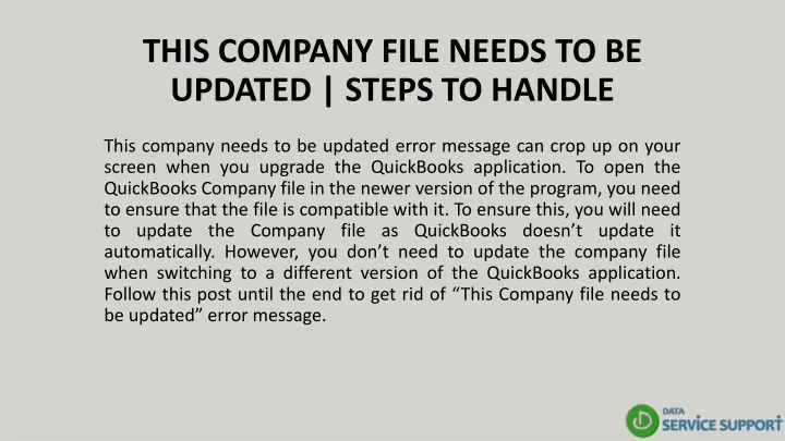 this company file needs to be updated steps to handle