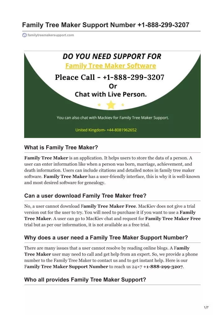 family tree maker support number 1 888 299 3207