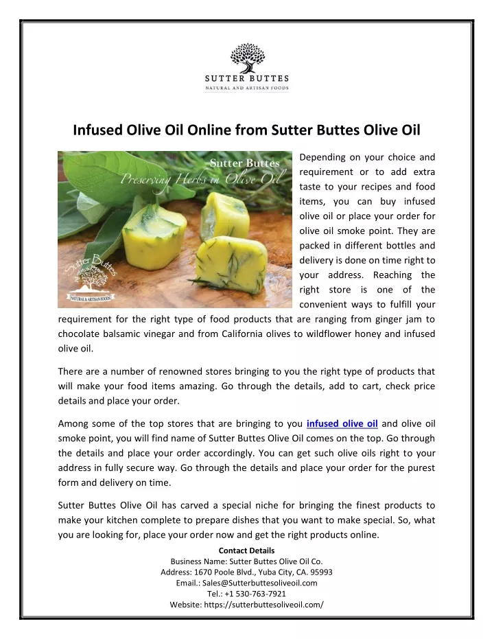 infused olive oil online from sutter buttes olive