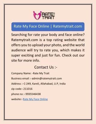 Rate My Face Online | Ratemytrait.com