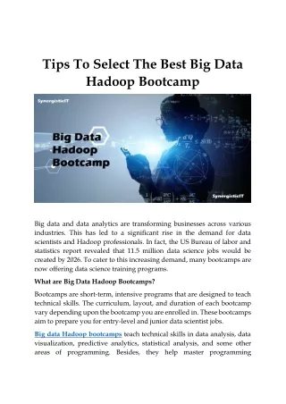 Best Online Big Data Hadoop Bootcamp in US
