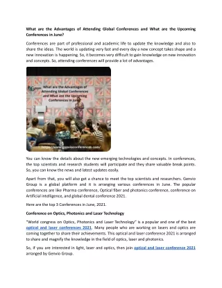What are the Advantage of Attending Global Conferences and What are the Upcoming Conferences in June.docx