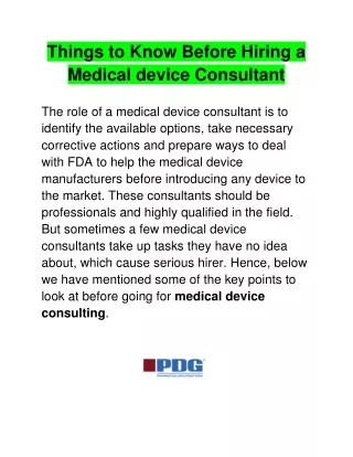 Things to Know Before Hiring a Medical device Consultant